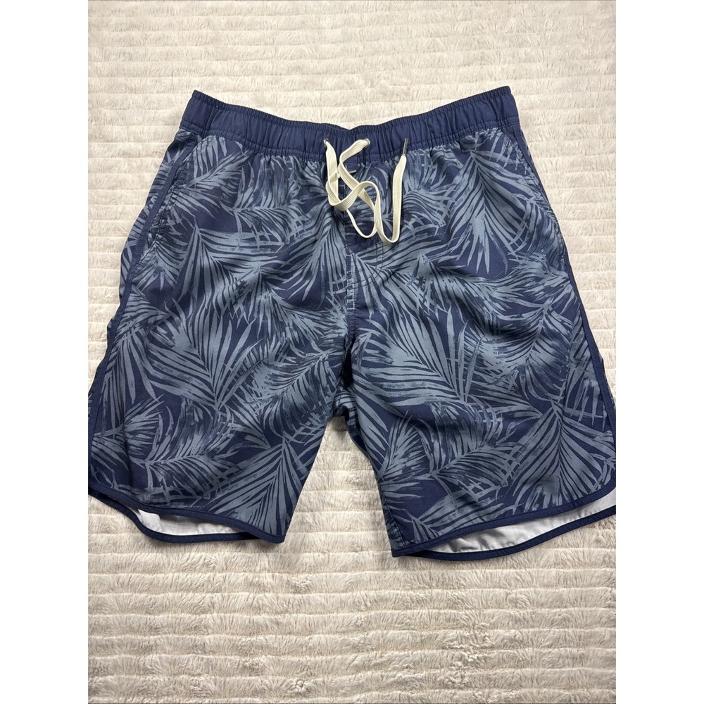 Fair Harbor Swim Trunks Shorts Mens S 8" Navy Blue Palm Leaf Print Lined Beach